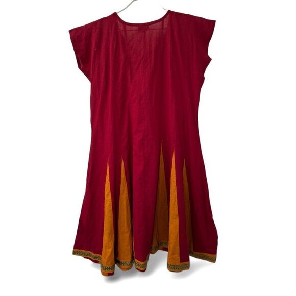 Embroidered Burgundy Kurti Midi Dress Cap Sleeves Floral Detail Size M‎ - L - Picture 3 of 6